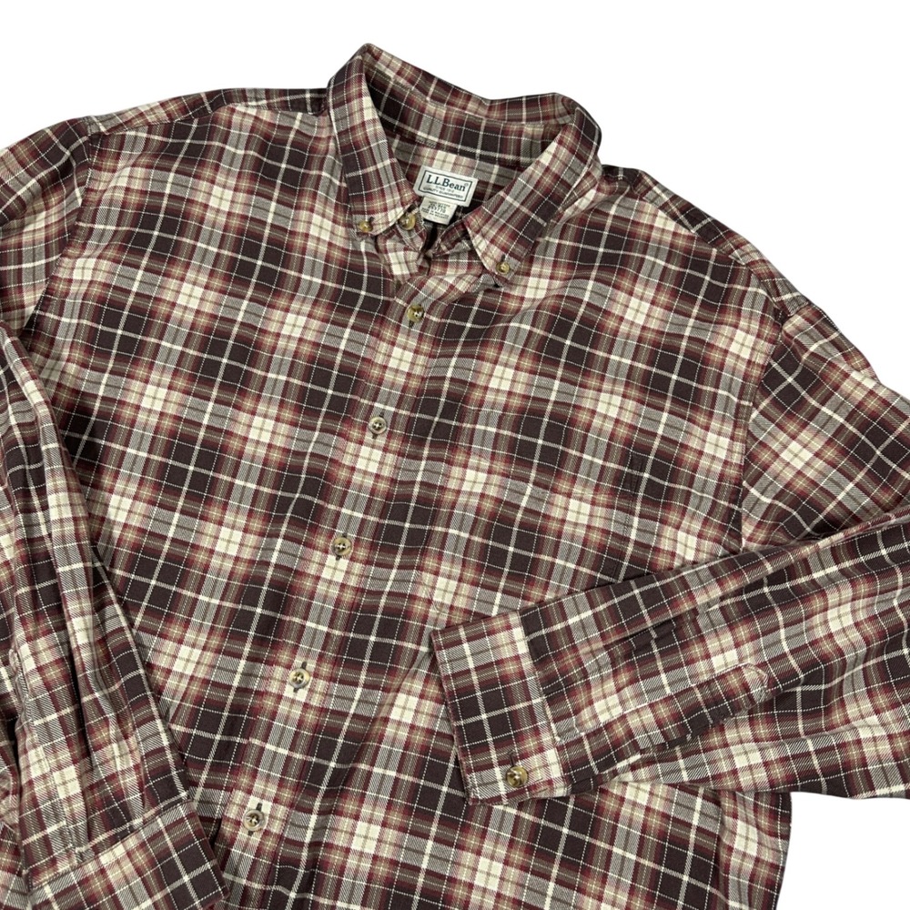 LL Bean Scotch Plaid Flannel Shirt XL Traditional Fit Red Brown Cotton 253770